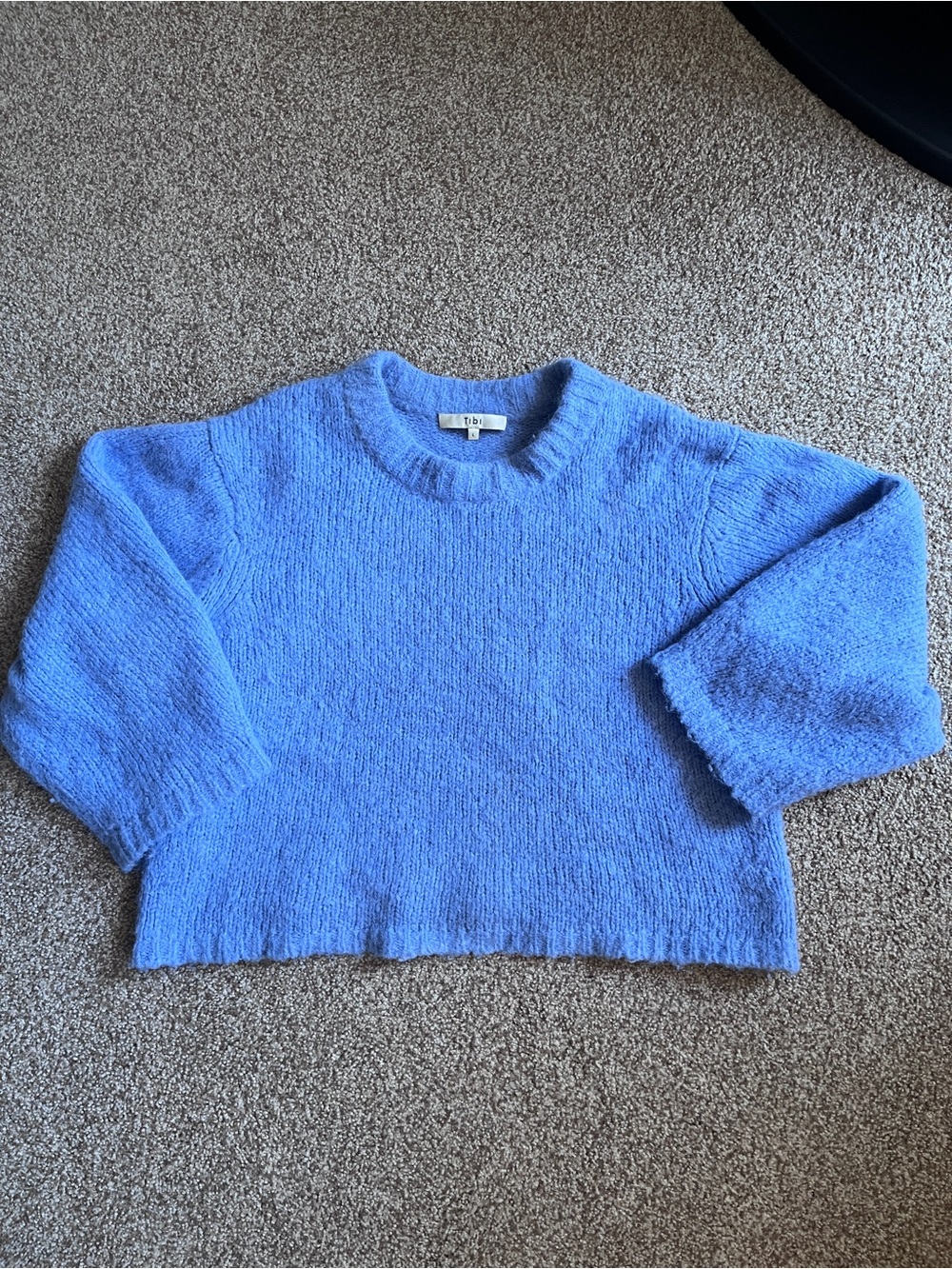 Tibi Periwinkle Blue Cropped Crewneck Alpaca Sweater